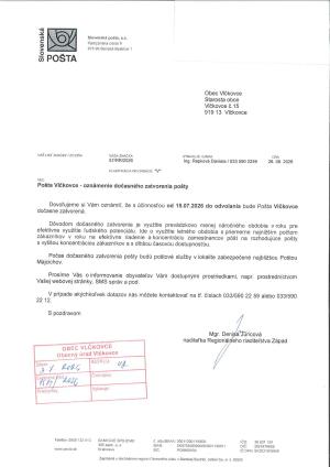Pošta - dočasné zatvorenie
